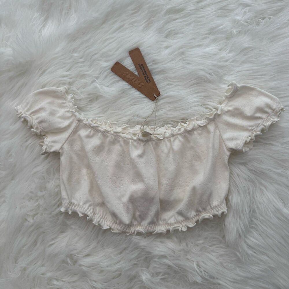 Skims Pointelle Logo Crop Top Marble Size Small